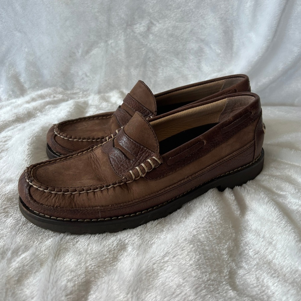 L.L. Bean Penny Loafers Mens 8.5 D Brown Leather Lug Sole Preppy Classic